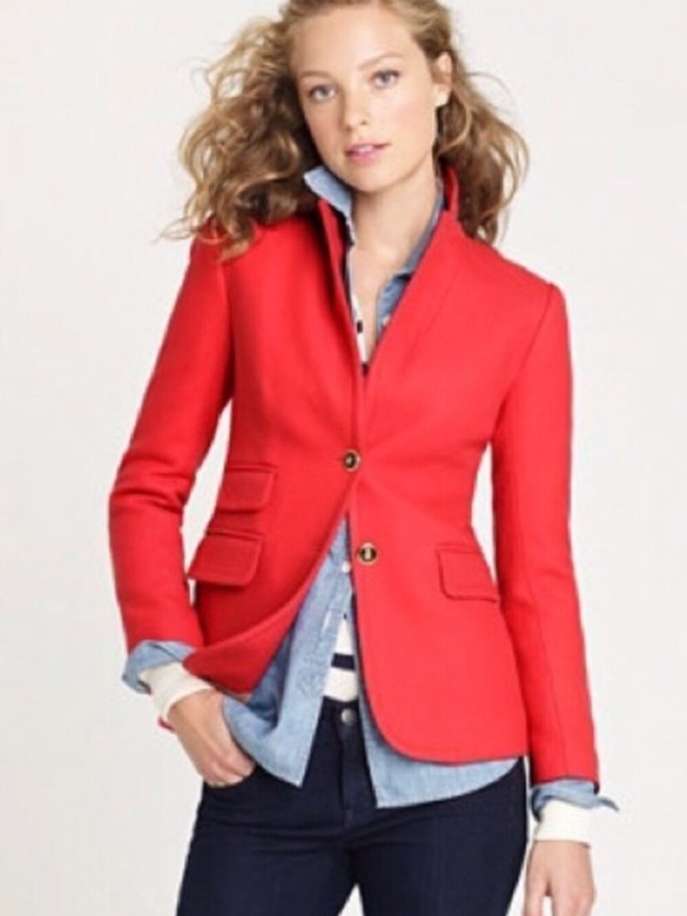 J CREW 2 Red Schoolboy Blazer Jacket 100% Linen Notch Collar
